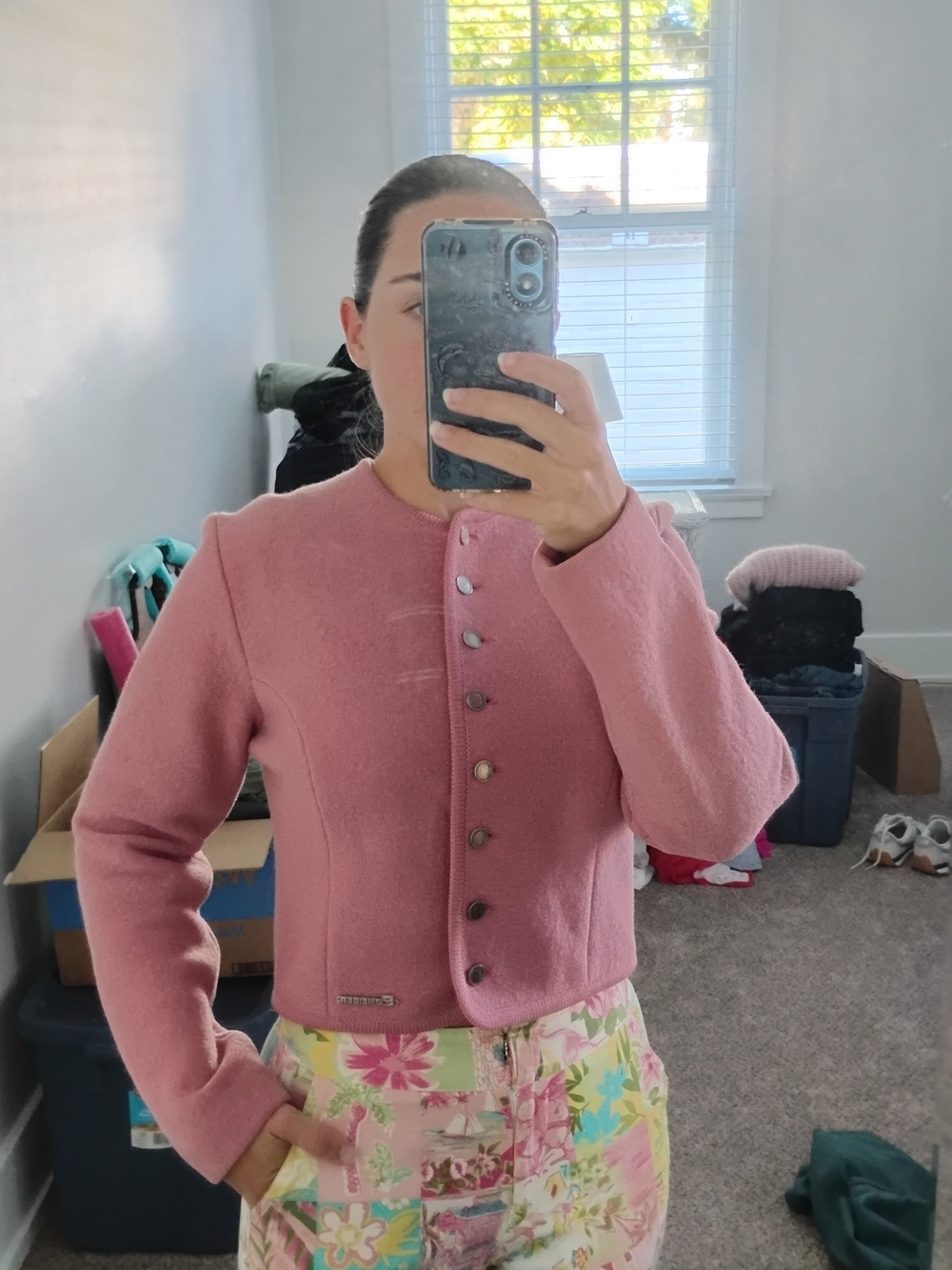 Vintage Sigi Scheiber Pink Button-Front Wool Blend Cropped Sweater Jacket